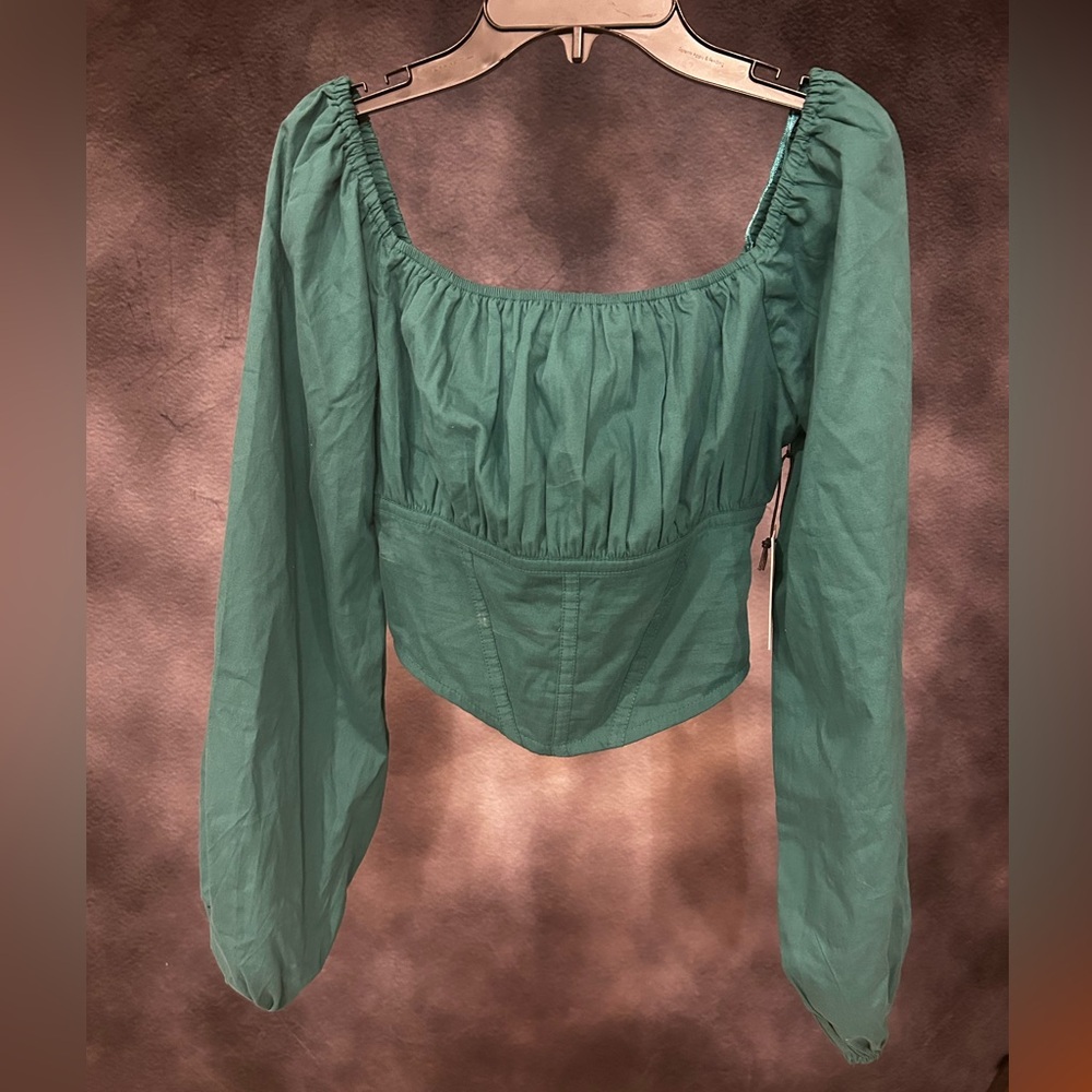 100% Cotton Green Corset-like Peasant Women's Japna Top